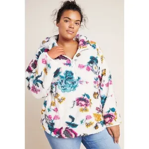 ANTHROPOLOGIE Rosemarie Hooded Sherpa Jacket Teddy Sweater Floral XS thumbnail 2