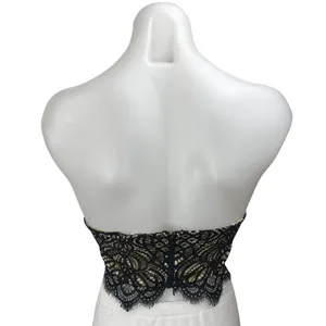 Superdown Black Cream Lace Floral Sleeveless Strapless Blouse Crop Top Size XXS thumbnail 2