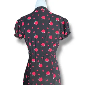 ModCloth X Collectif Apple Heart Print Midi Dress Black Red Puff Sleeve Cottage thumbnail 7