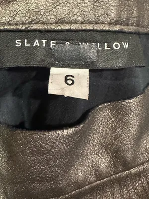 Slate & Willow Gunmetal Faux Leather Skirt 6 Pleated Indie Steampunk thumbnail 4