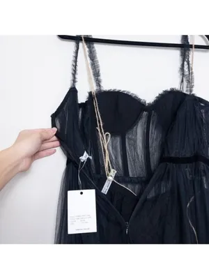 NWT Sau Lee Camille Tulle Ruffle Gown 4 Black Sheer Tiered Bustier Aline thumbnail 13