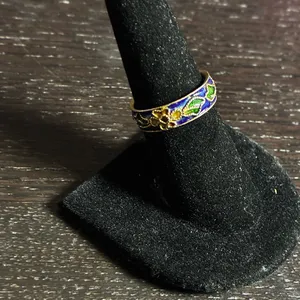 Vintage Chinese Cloisonné Enamel Floral Ring size 6.5 thumbnail 2