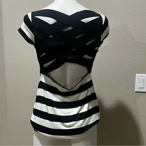 Bailey 44 stretchy black and white short sleeve tshirt blouse thumbnail 5