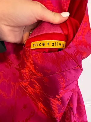 Alice + Olivia Red and Pink Floral Jacquard Sleeveless Dress thumbnail 2