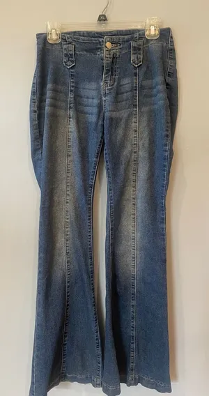 Women’s Blue Flared Jeans retro boho look Size 27 thumbnail 1