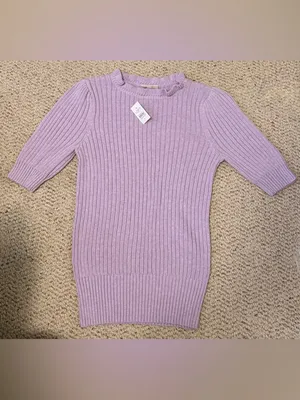 NWT LOFT Outlet Lavender Ribbed Knit Mock Neck Sweater Top Medium Stretch Office thumbnail 2