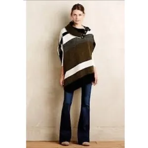 Anthropologie Tabitha Poncho Sz Med Wool Sweater Lagenlook Boxy Casual‎ thumbnail 3