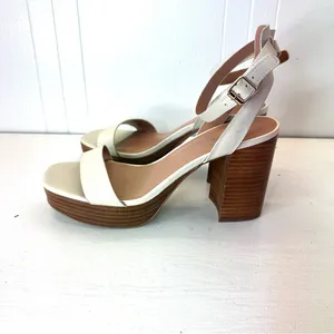 Nordstrom Noanita-Lea Ivory Leather Platform Sandals Wood Block Heel Size 9.5M thumbnail 3