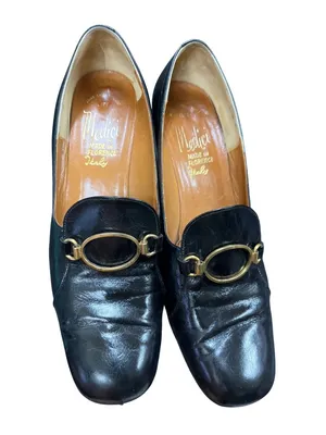 Medici Florence Italy VTG wms black leather gold bit slip dress loafers sz 8B SK thumbnail 16