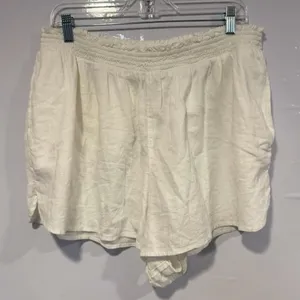 Aerie white Cream pool to party‎ Elastic-Waist linen Summer Shorts thumbnail 1