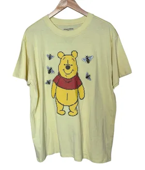 Disney Winnie the Pooh Yellow Cross Stitch‎ Embroidered Bumble Bee T-Shirt XL thumbnail 1