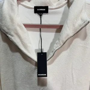 MONROW Quarter Zip Pullover Sweatshirt Top Womens XL Cream Collar Terrycloth NWT thumbnail 4