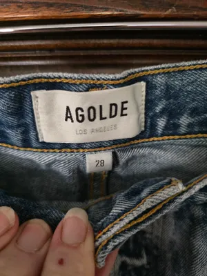 O Agolde Light Blue Distressed Denim Cutoff Shorts Size 28 thumbnail 3