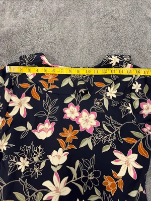 Blu Pepper Navy Floral Ruffle Wrap Peplum Blouse Bell Sleeve Large L thumbnail 11