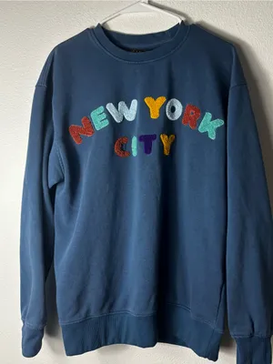 New York City Chenille Letter Crewneck Sweatshirt Blue XL thumbnail 1
