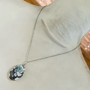 Handmade Handcrafted oval genuine wild horse turquoise pendant on chain necklace thumbnail 2