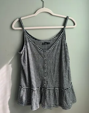 Abercrombie Blue & White Button Peasant Soft Stripe Tank Top thumbnail 1