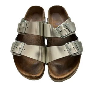 Birkenstock Arizona soft footbed sandals 38 metallic silver leather slides thumbnail 3