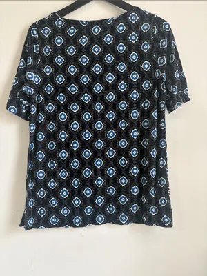 Loft Black Short-Sleeve Tee with Blue and White Medallion Pattern thumbnail 3
