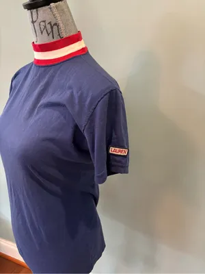 Vintage Lauren Ralph Lauren Royal Blue Tee with Red & White Striped Mock Neck thumbnail 3