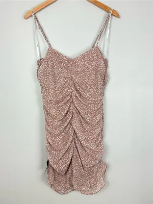 Lulus Walk the Walk Mauve Floral Print Ruched Bodycon Mini Dress L NWT thumbnail 10