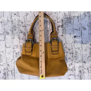 Tignanello Mustard Yellow Pebbled Leather Satchel Buckle Handbag Silver Hardware thumbnail 4