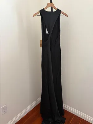 NWT o.p.t Few Moda black satin maxi gown size 10 criss cross twist thumbnail 5