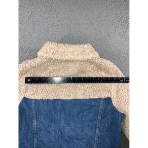 Topshop Denim Jacket Womens 6 Small Blue Cream Borg Fleece Mixed Media Trucker thumbnail 15