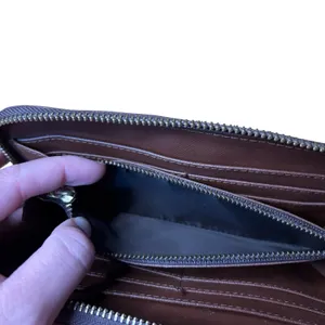Tory Burch Robinson Dark Brown Saffiano Leather Zip Around Continental Wallet thumbnail 5