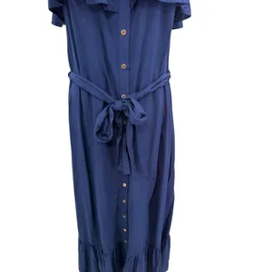 Melissa Odabash Kyla Ruffle‎ Button Front Belted Maxi Dress Navy NWT Size Medium thumbnail 6