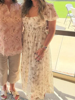 Blu Pepper Cream Floral Puff-Sleeve Milk Maid Midi Dress thumbnail 6