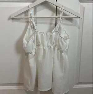 White tank top with blue floral embroidery #floral #embroidered #tanktop thumbnail 2