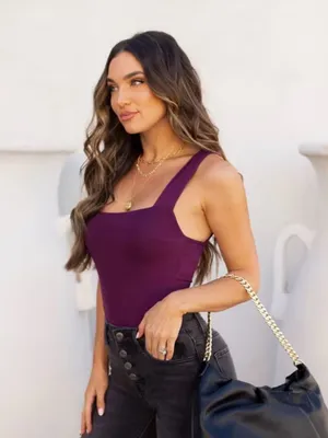 Reoria purple square neck bodysuit in a S thumbnail 2