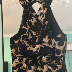 OUTBACK RED Floral Halter‎ Neck Knee Length Dress Women's Black Tan White Size 8 thumbnail 3
