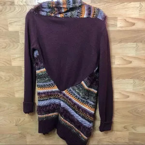 BKE Size Small Crochet Open Front Cardigan Sweater Combination Deep Burg… thumbnail 2