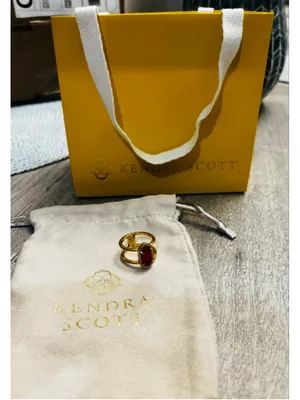 Kendra Scott Elyse Double Band Gold Tone Pink Stone Ring Size 6 thumbnail 4