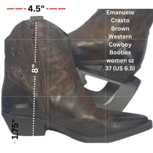 Emanuele Crasto Brown Western Cowboy Booties women sz 37 / US 6.5 thumbnail 2