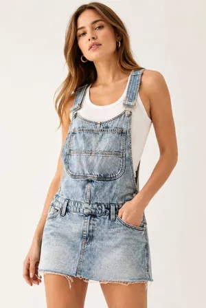 NWT Wild Fable Light Wash Denim Mini Skirtall Overall Dress thumbnail 1