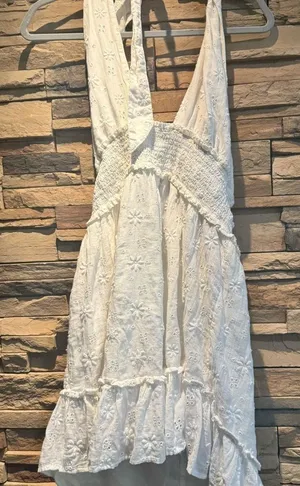 Aerie White Eyelet Crossover/Halter Dress Size L thumbnail 1