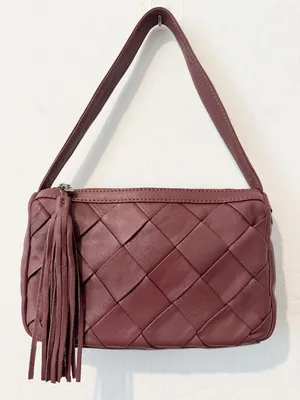 Hobo Kole Bag Berry Woven Leather Tassel Shoulder Handbag Zip Bohemian Old Money thumbnail 3