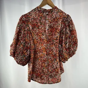 NWT Minkpink Gabae High Neck Floral Blouse‎ in Red Multi Size Small thumbnail 8