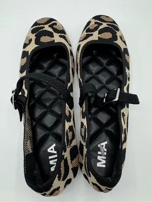 MIA Brita Mary Jane Flats Women 7.5 Tan Black GOOD Leopard Print Office Knit thumbnail 5