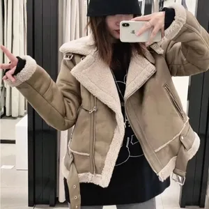 Zara faux suede tan borg Sherpa lined jacket coat size small thumbnail 1