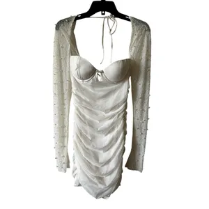 Oh Polly St Germain Embellished Long-Sleeve Mini Dress in Snow White size 4 New thumbnail 4