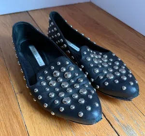 VERONICA BEARD Griffin Studded Nappa Leather Loafers Black Size 38.5‎ or 8.5 thumbnail 1