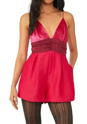 Free People Skylie Sailor Hot Pink Velvet Sleeveless Party Going Out Romper 4 thumbnail 1
