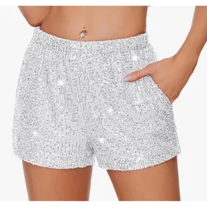 NWOT‎ Silver Sequin Shorts Elastic Waist Party Club Festival Pockets Small thumbnail 1