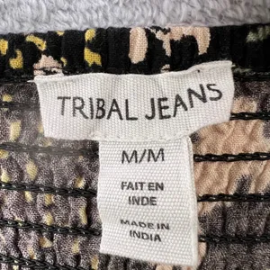 Tribal Jeans Floral Maxi Dress M Boho Black‎ Yellow Pink Summer Sundress Rayon thumbnail 7