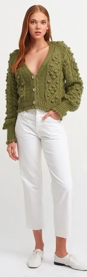 176 Dilvin | Turkey EUC Knit Bobble Olive Green Cable Cardigan Sweater (size M) thumbnail 1