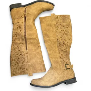 JustFab Cognac Tall Riding Boots Women’s Size 10 Perforated Faux Leather thumbnail 2